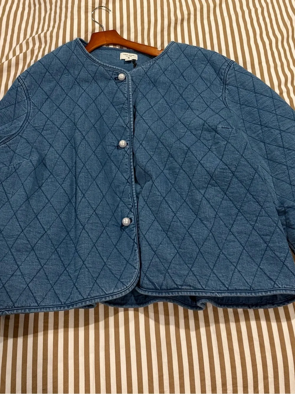 kate spade Quilted Denim Crop Jacket in Medium Blue - Picture 2 of 3